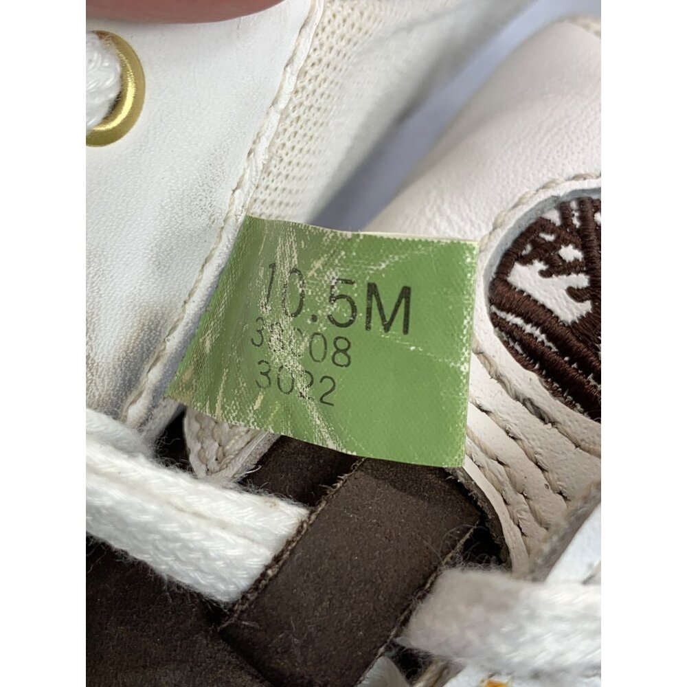 Rare Timberland White/Brown Lace Up Embossed Leather Mens 10.5M Casual Sneakers - Picture 9 of 9